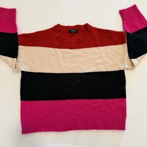 Women's Colorblock Crew Neck Sweater - Red, Black, Pink, and Cream
